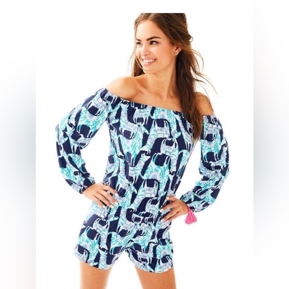 Lilly Pulitzer romper with Animal Print in Blue and Green